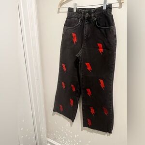 The Ragged Priest Jeans, Black Denim/Red Bolt